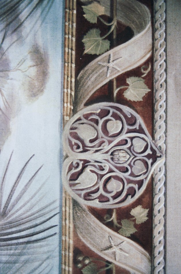 Decorative mural with ornate medallion detail