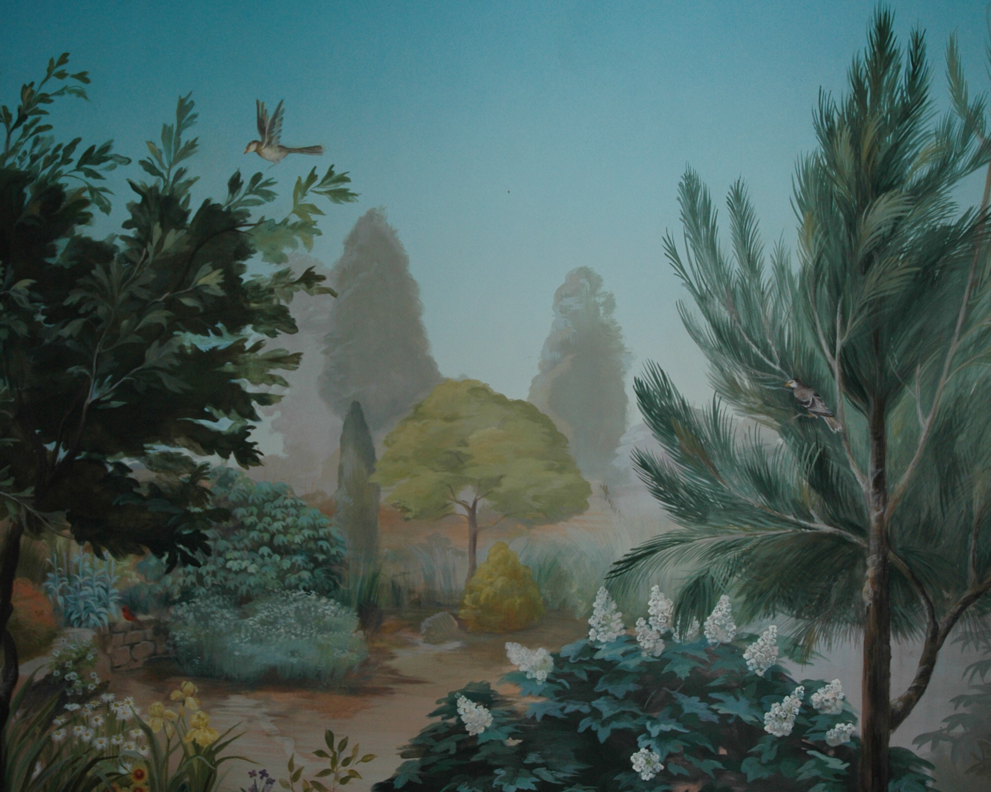 Garden mural with tree and shrub details
