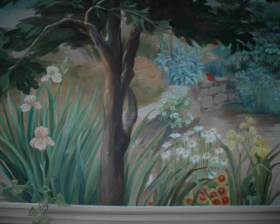 garden mural by Jill Biskin with perennial flowers details