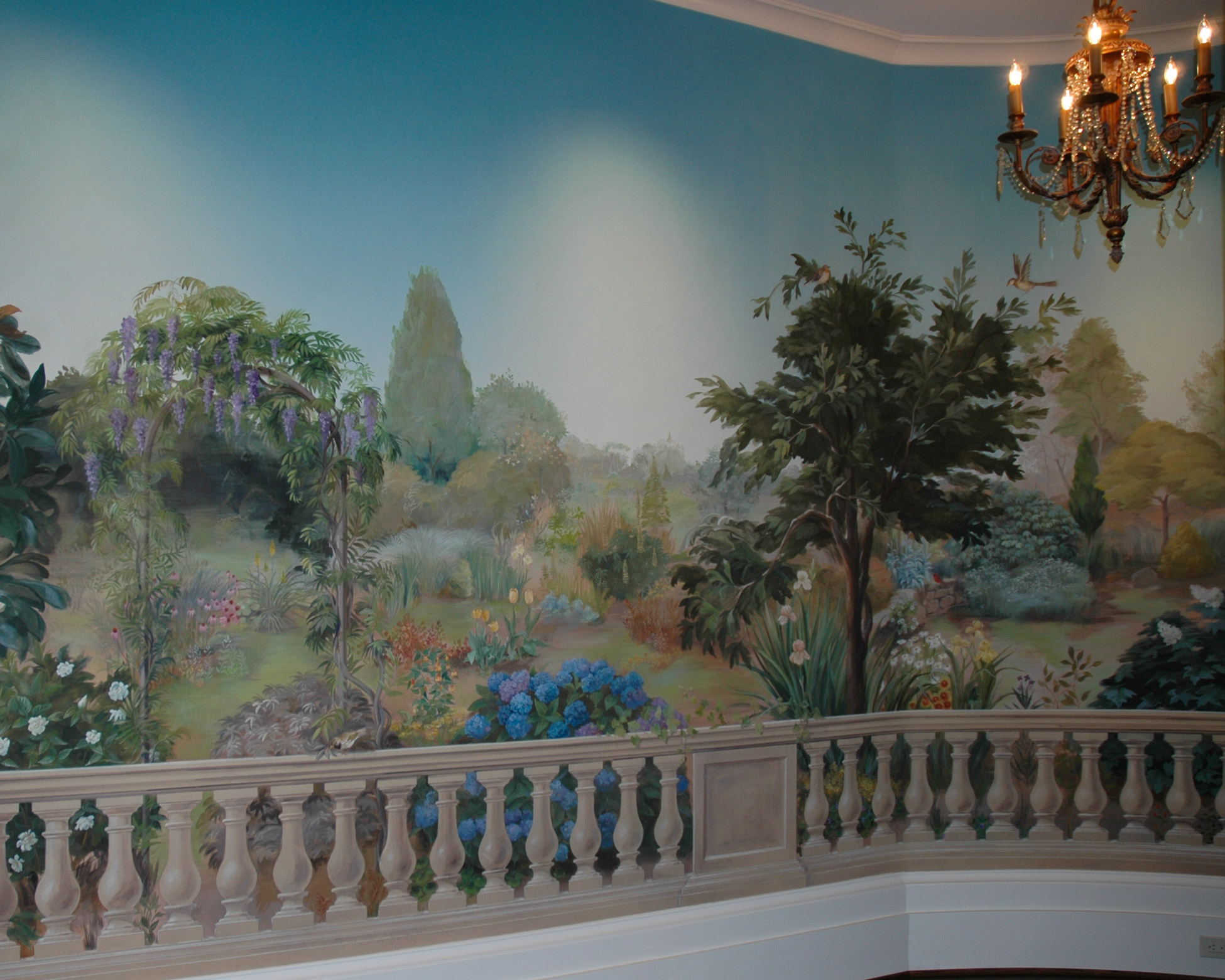 Garden mural painted on interior wall by Jill Biskin