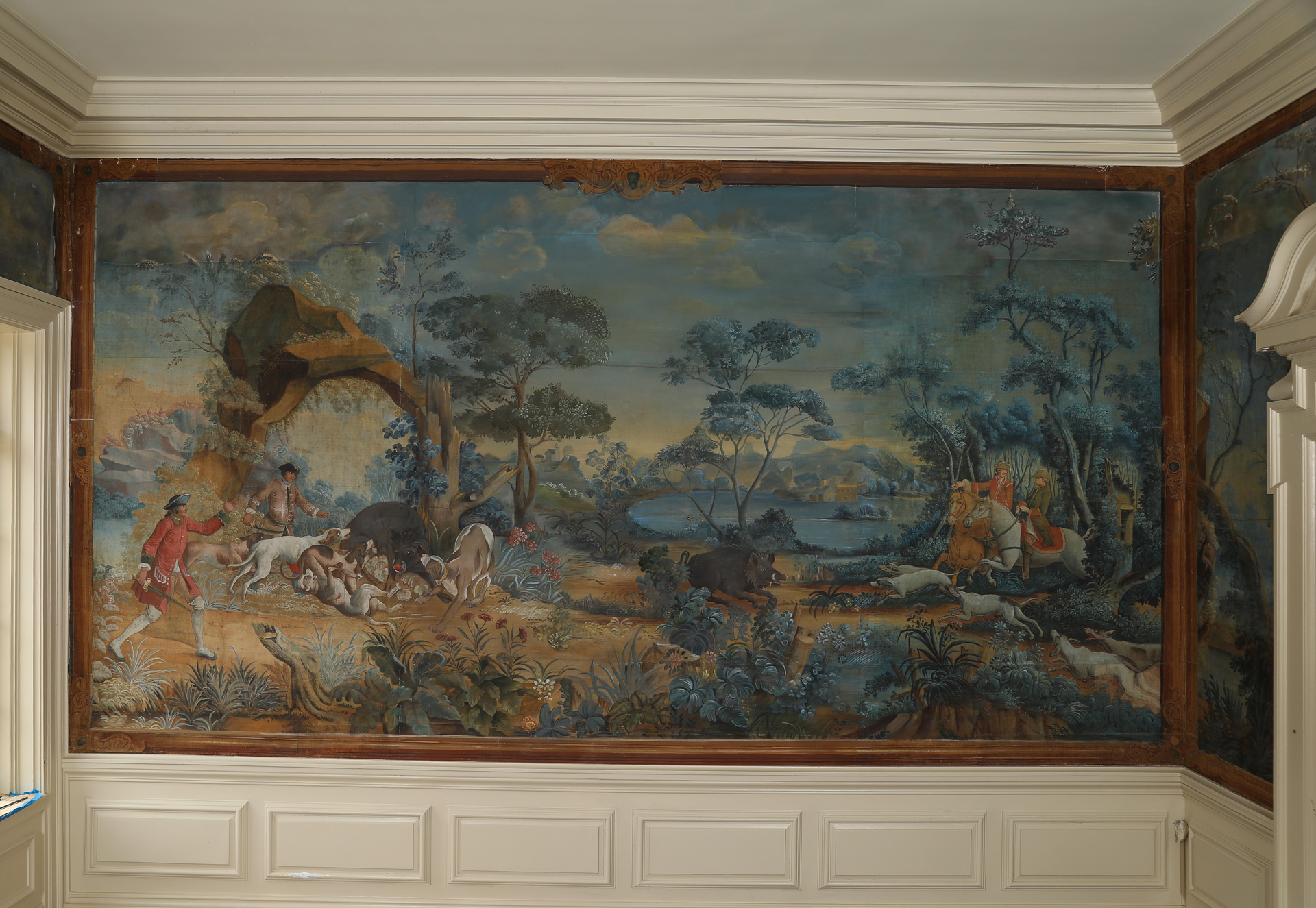 Mural of 18th century boar hunt installed in historic house